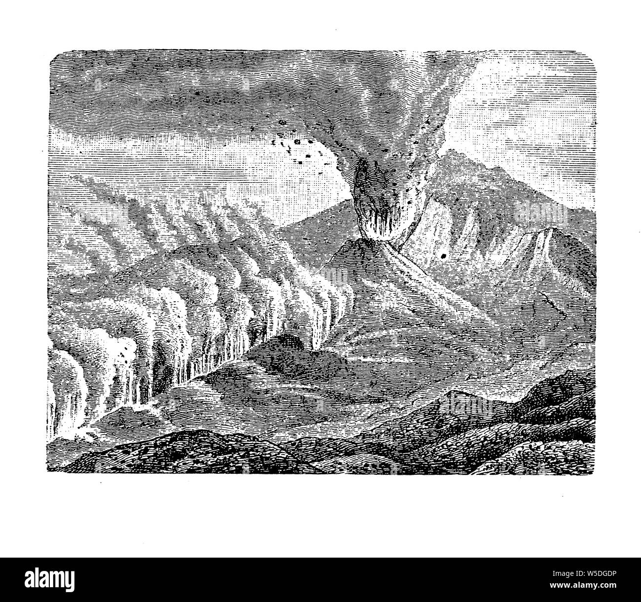 Immagine Vintage che descrive il Monte Etna in Sicilia in occasione di un vertice massiccia ed eruzione laterale Foto Stock