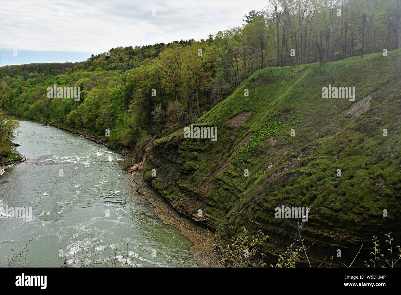 Il fiume Genesee da Letchworth State Park che scorre tra la metà superiore e cascate. Foto Stock