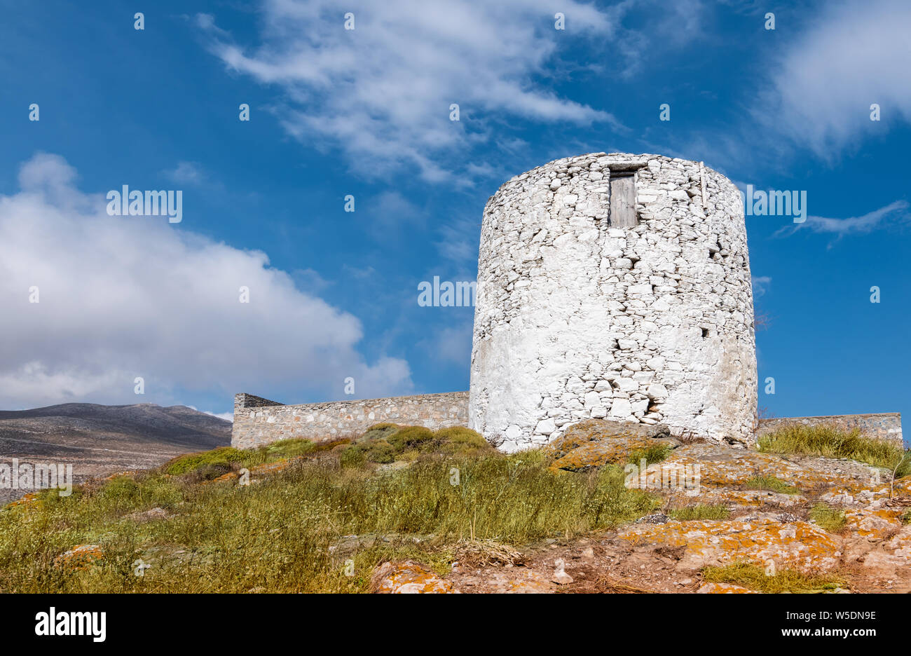Resti di un antico mulino di Amorgos, Grecia. Foto Stock