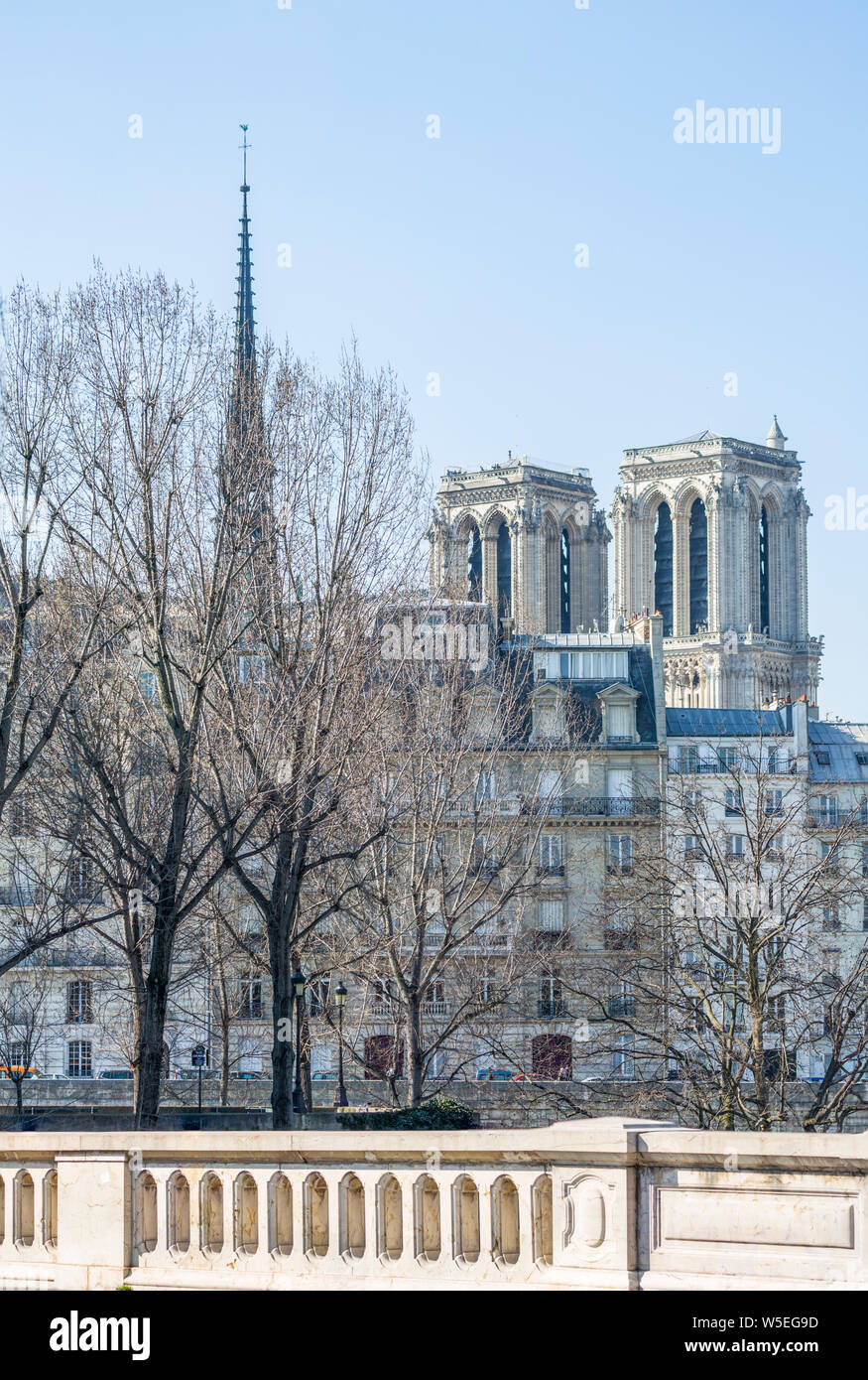 La cattedrale di Notre Dame da pont Louis-Philippe, Parigi Foto Stock