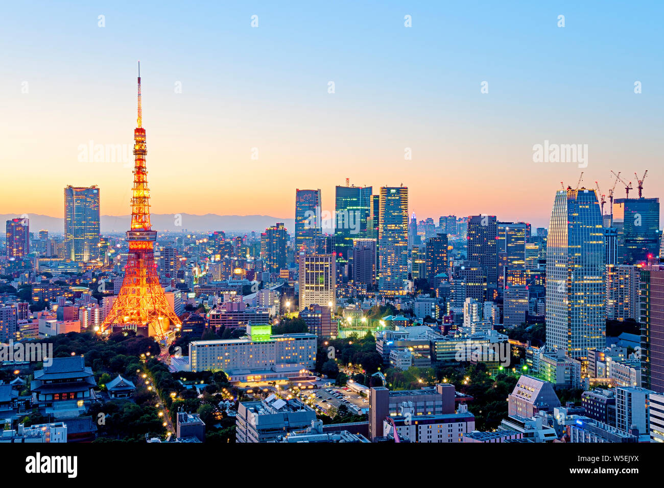 Lo skyline di Tokyo e la Torre di Tokyo Giappone Asian Cityscape Foto Stock