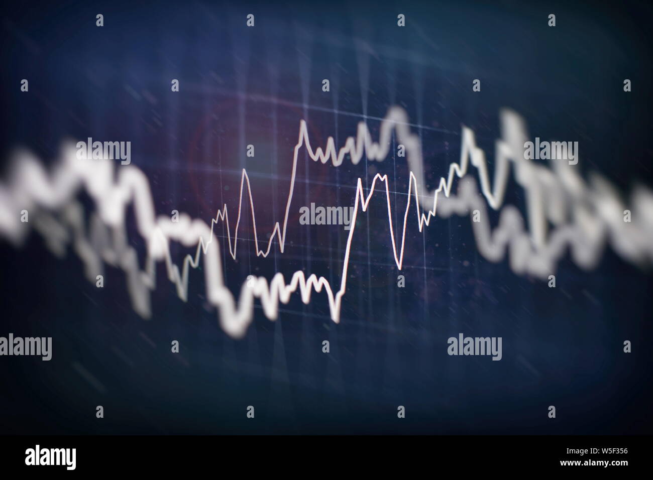 Candelabro finanziario mappa con grafico a linee e numeri stock sul gradiente blu colore di sfondo Foto Stock