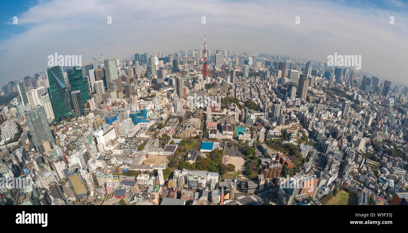 Il Tokyo City nelle ore diurne, Vista fisheye Foto Stock