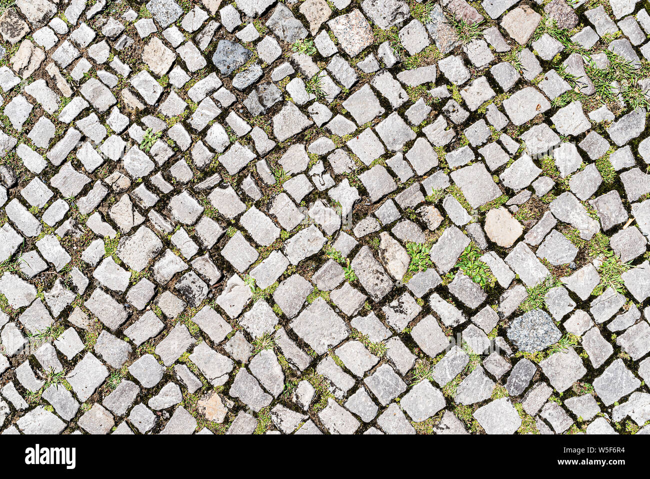 Direttamente sopra il colpo di cobblestone pavement sfondo Foto Stock