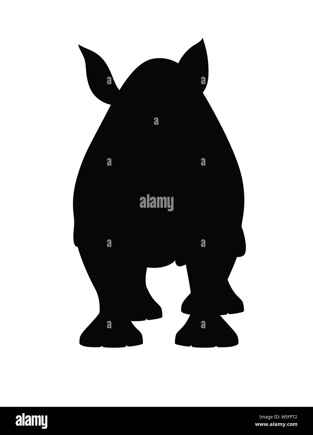 Silhouette nera rinoceronte africano vista frontale cartoon animale piatto design illustrazione vettoriale isolati su sfondo bianco. Illustrazione Vettoriale