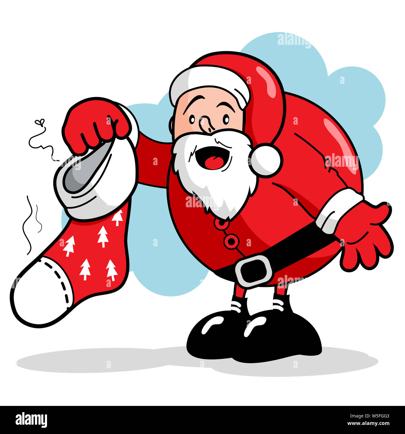 Babbo Natale ha una calza di Natale sporca e puzzolente. Buone feste con regali di Natale in calze. Foto Stock