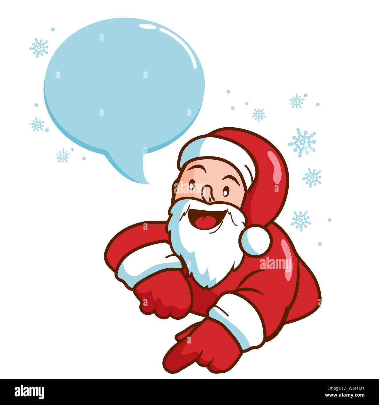 Illustrazione di Babbo Natale con un discorso bolla a parlare e con la punta rivolta verso il basso. Foto Stock