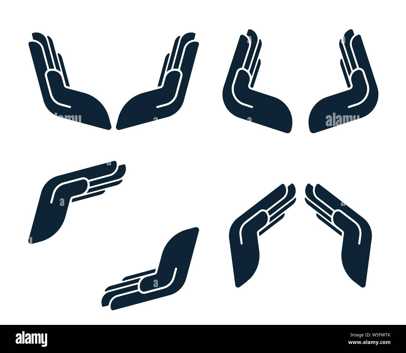 Vari simboli a mano con protezione tema su sfondo bianco. Mano icone vettoriali. Illustrazione Vettoriale