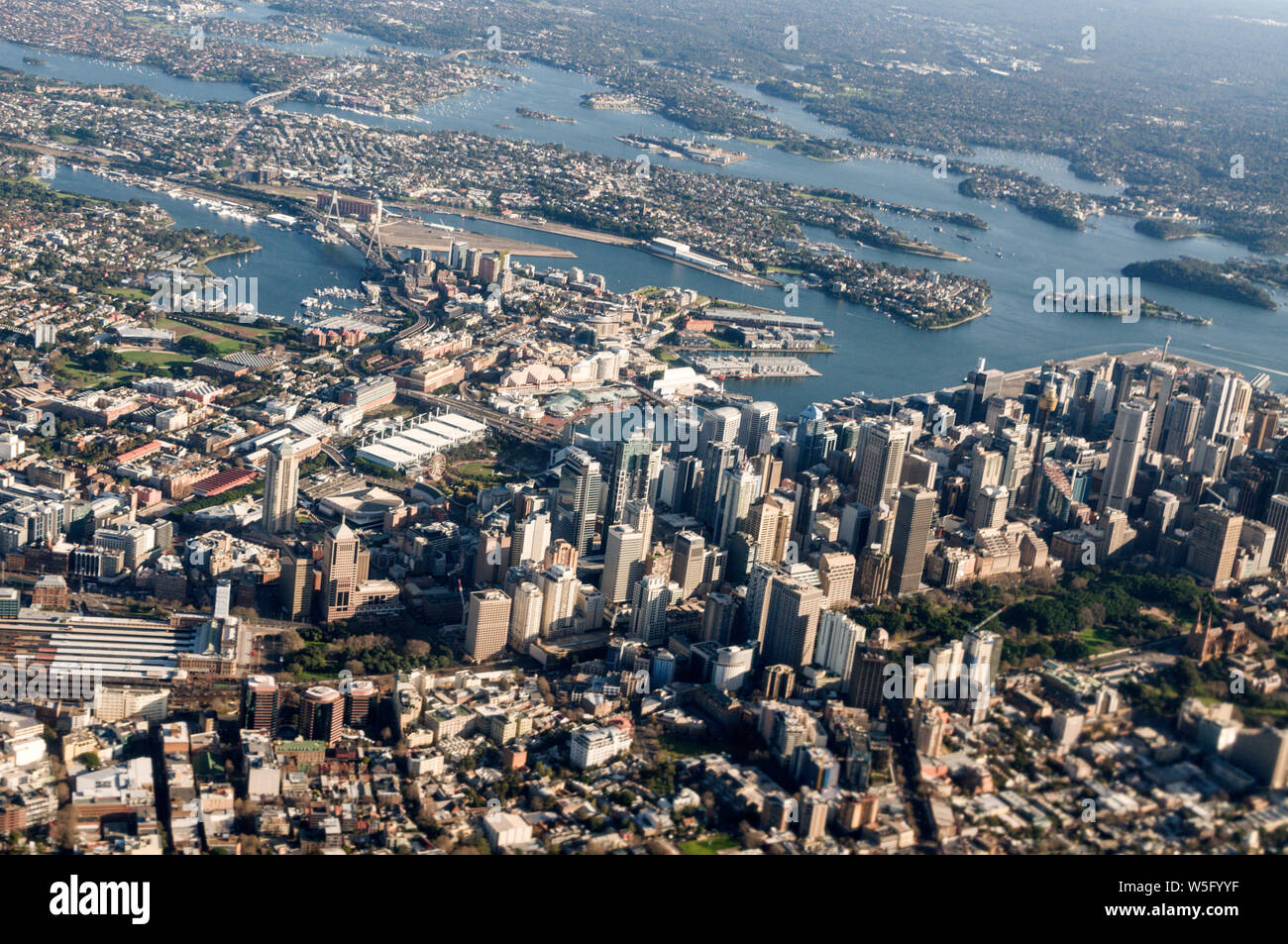 Vista aerea del centro cittadino di Sydney e Darling Harbour nel Nuovo Galles del Sud, Australia Foto Stock