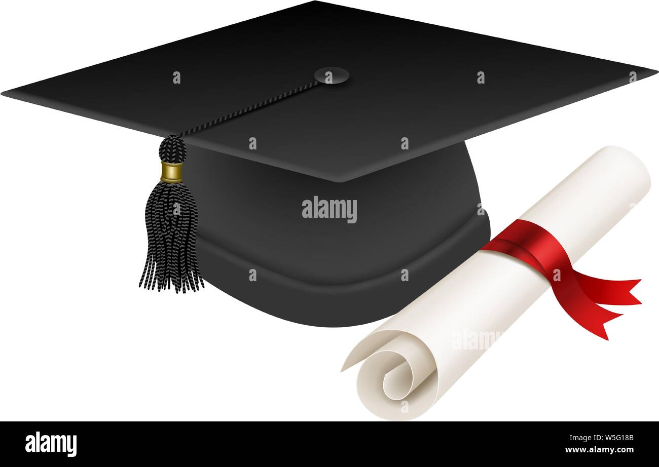 Graduazione hat e diploma illustrazione Illustrazione Vettoriale