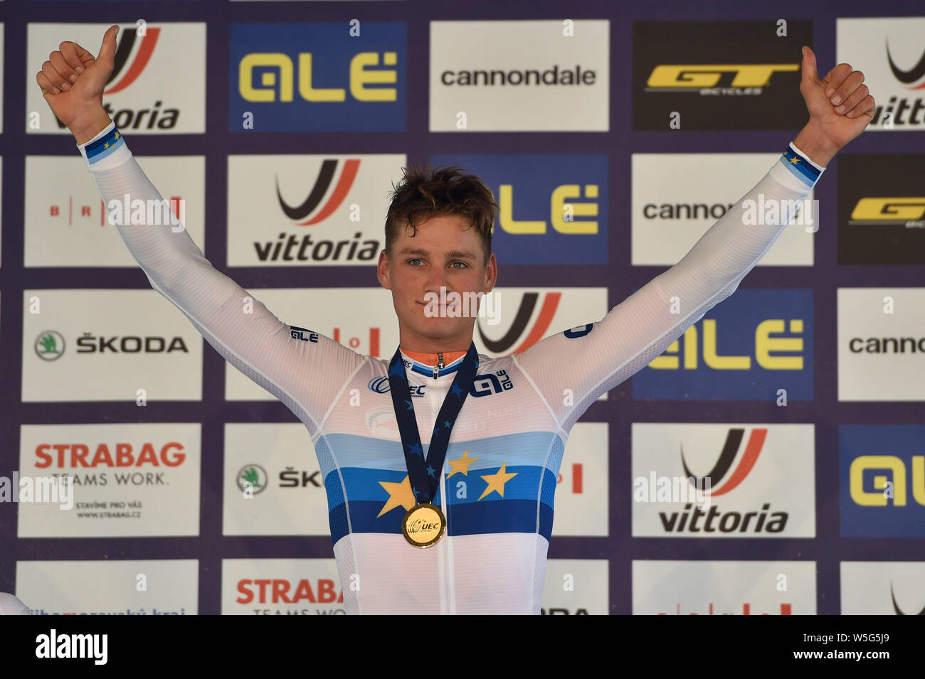 Brno, Repubblica Ceca. 28 Luglio, 2019. Medaglia d'oro Netherland's Mathieu van der Poel durante gli uomini elite Cross Country del Campionato Europeo gara di Brno, in Repubblica ceca, Domenica, 28 luglio 2019. (CTK/Vaclav Salek) Foto Stock