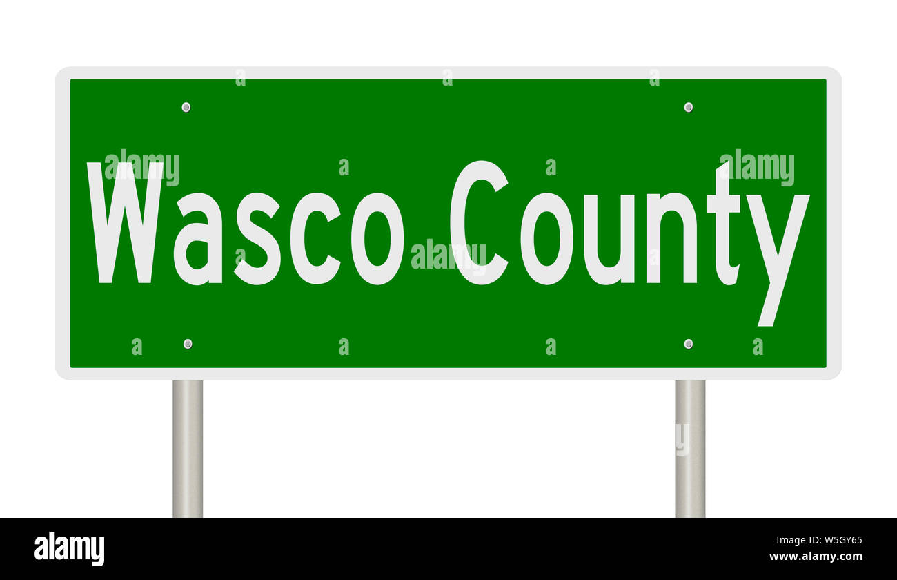 Il rendering di un verde autostrada segno per Wasco County Oregon Foto Stock