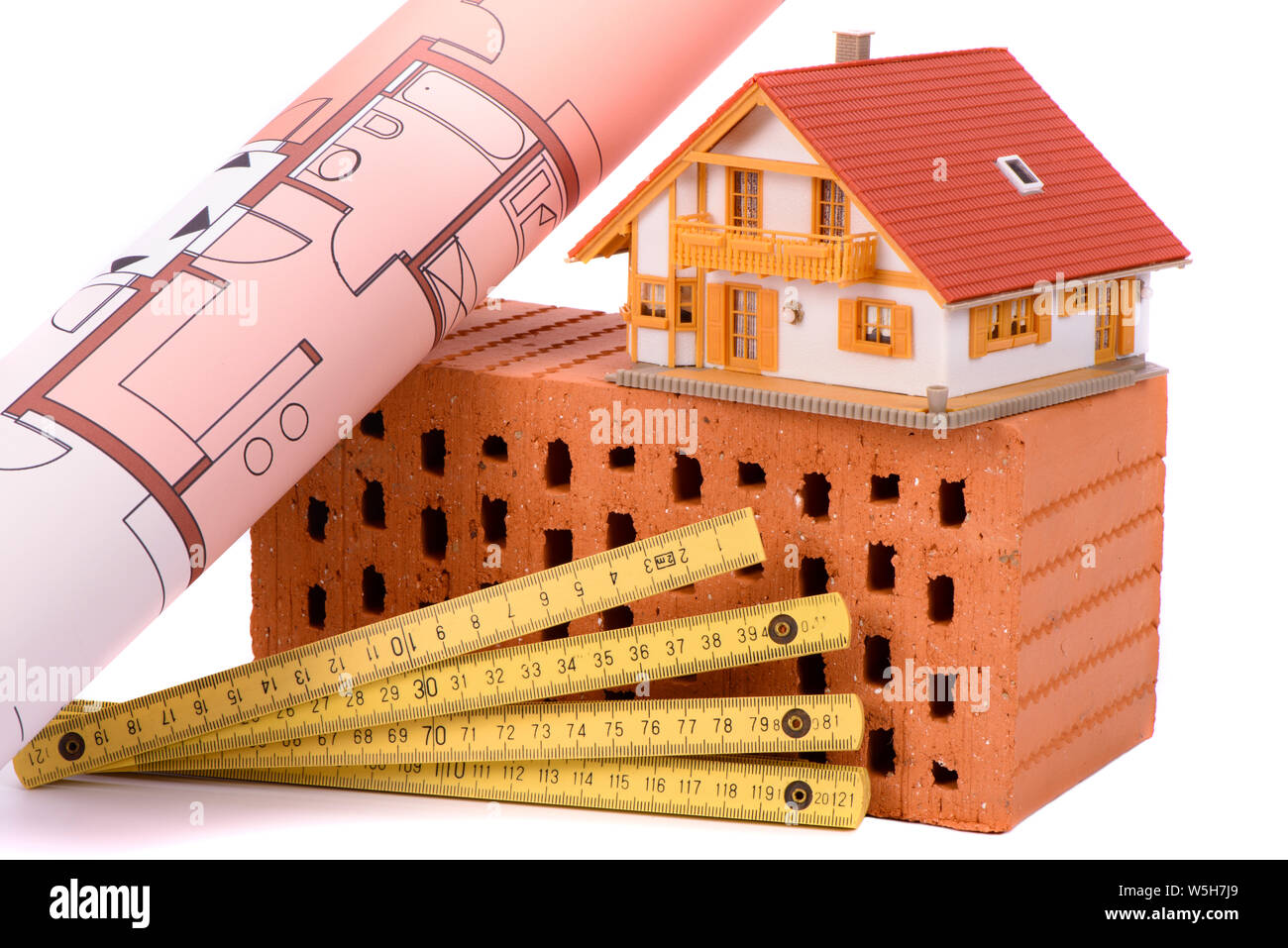 In mattoni e casa modello per la costruzione della casa Foto Stock
