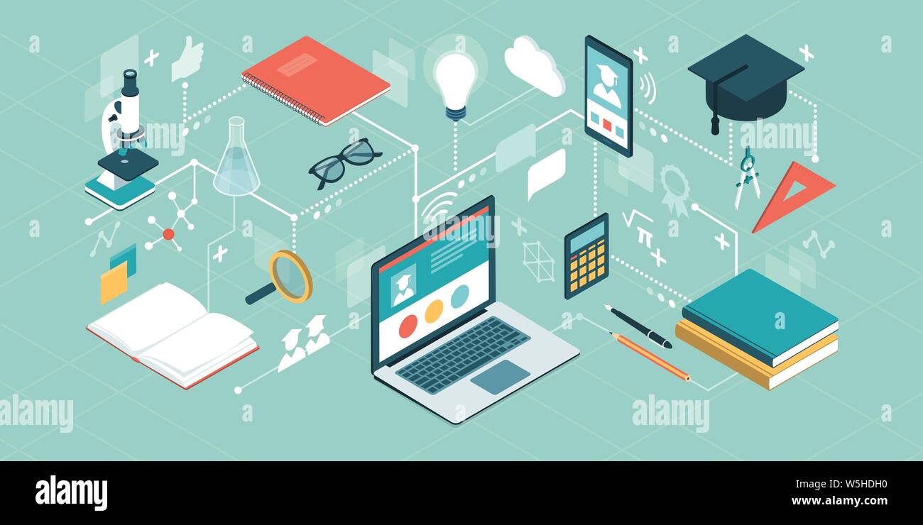 Piattaforma di e-learning, corsi online e le applicazioni didattiche Illustrazione Vettoriale