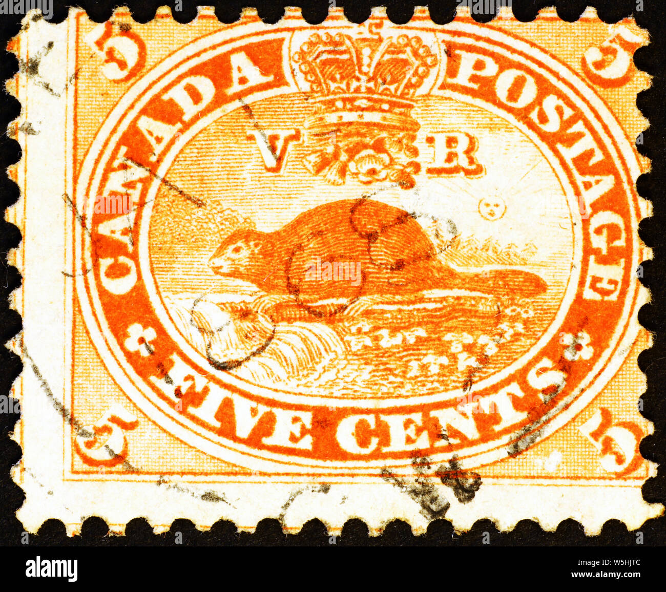 Beaver su molto vecchio canadian francobollo Foto Stock
