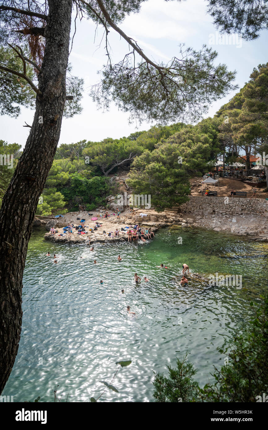 Mrtvd più o Dead Sea luogo balneare isola di Lokrum, Dubrovnik, Croazia Foto Stock