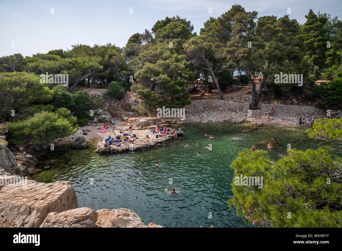 Mrtvd più o Dead Sea luogo balneare isola di Lokrum, Dubrovnik, Croazia Foto Stock
