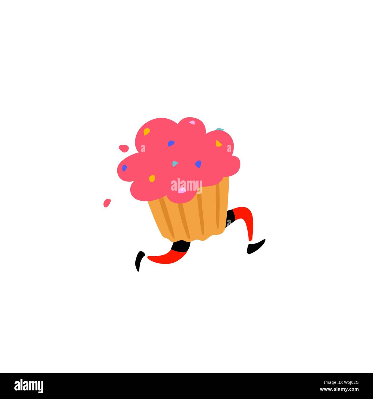 Illustrazione di un muffin gustosi. Vettore. Carattere dolce con le gambe. Icona per sito su sfondo bianco. Segno, il logo per il negozio. La consegna di cuocere fresche Illustrazione Vettoriale