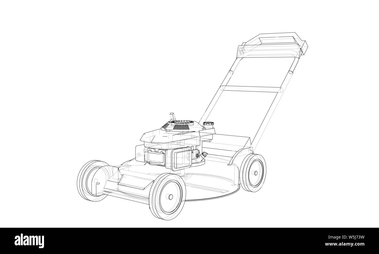 Delineare il tagliaerba vettore. Filo-stile di cornice. Gli strati di visibile e invisibile di linee. 3D illustrazione Illustrazione Vettoriale
