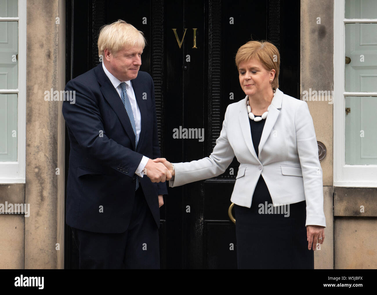 Edimburgo, Scozia, Regno Unito. 29 Luglio, 2019. Il primo ministro Boris Johnson incontra del Primo ministro di Scozia Nicola Storione al Bute House di Edimburgo sulla sua visita in Scozia. Credito: Iain Masterton/Alamy Live News Foto Stock
