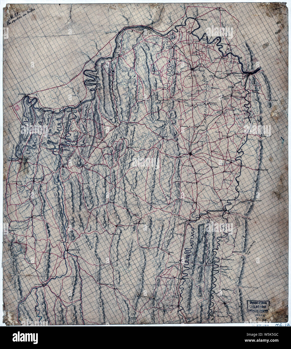 046 Mappa della parte settentrionale della Virginia e Virginia Occidentale tra le Blue Ridge e la Alleghany fronte sud del Fiume Potomac e nord del Nuovo Mercato ricostruire e riparare Foto Stock