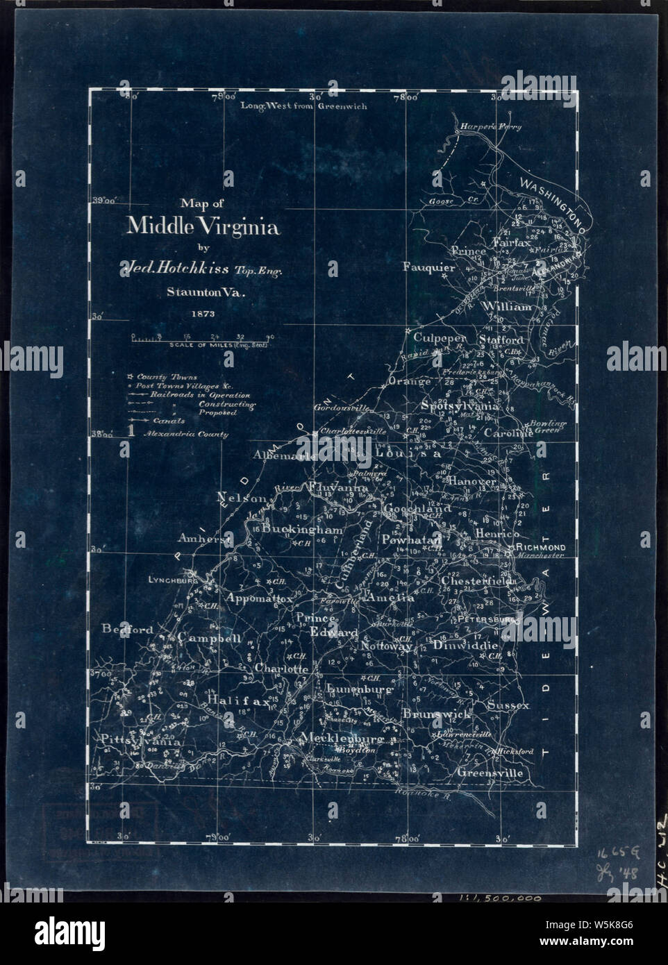 177 Mappa di medio Virginia invertito la ricostruzione e la riparazione Foto Stock