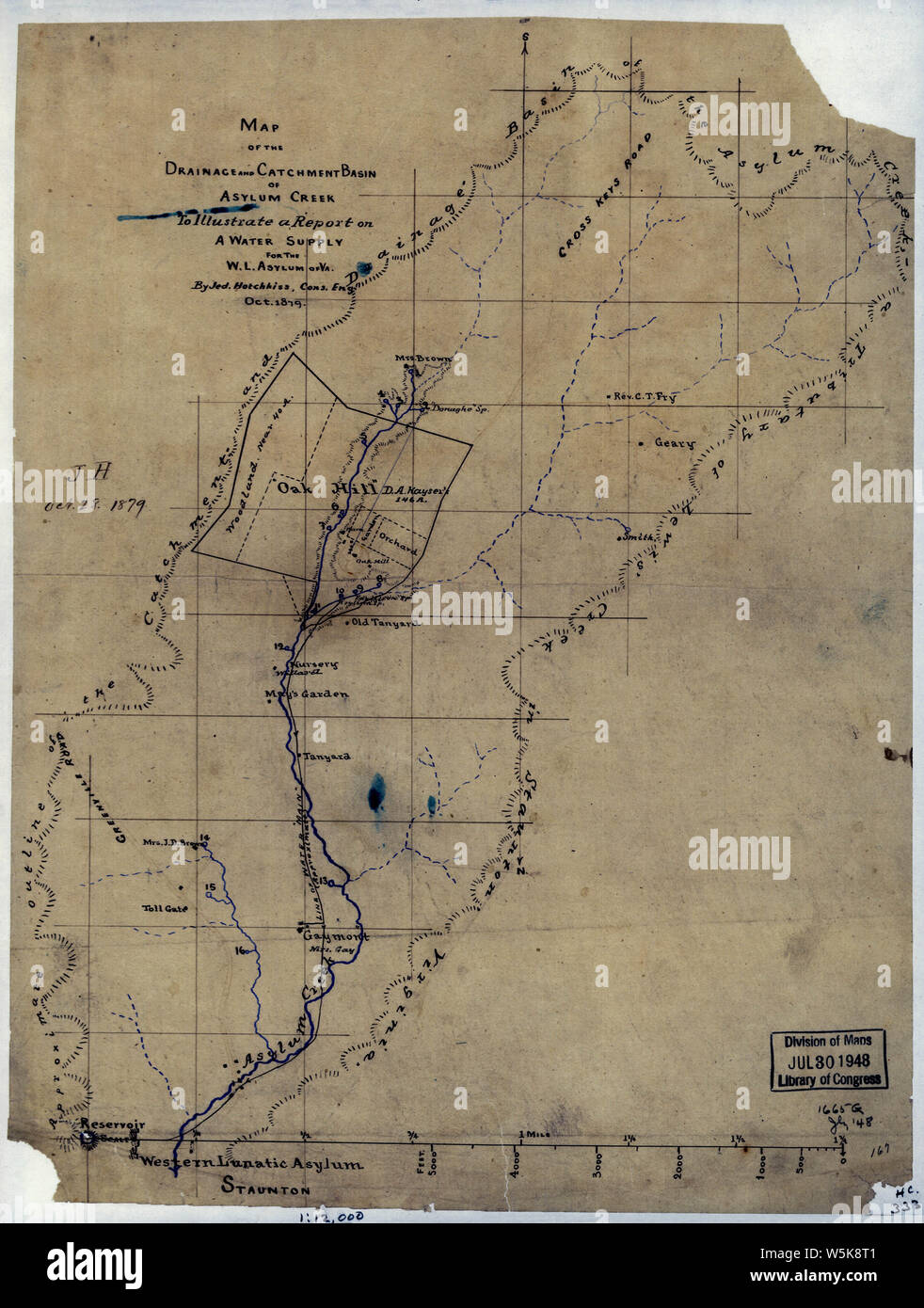 186 Mappa del drenaggio e il bacino idrografico del torrente di asilo per illustrare una relazione su un approvvigionamento di acqua per la WL di asilo va a ricostruire e riparare Foto Stock