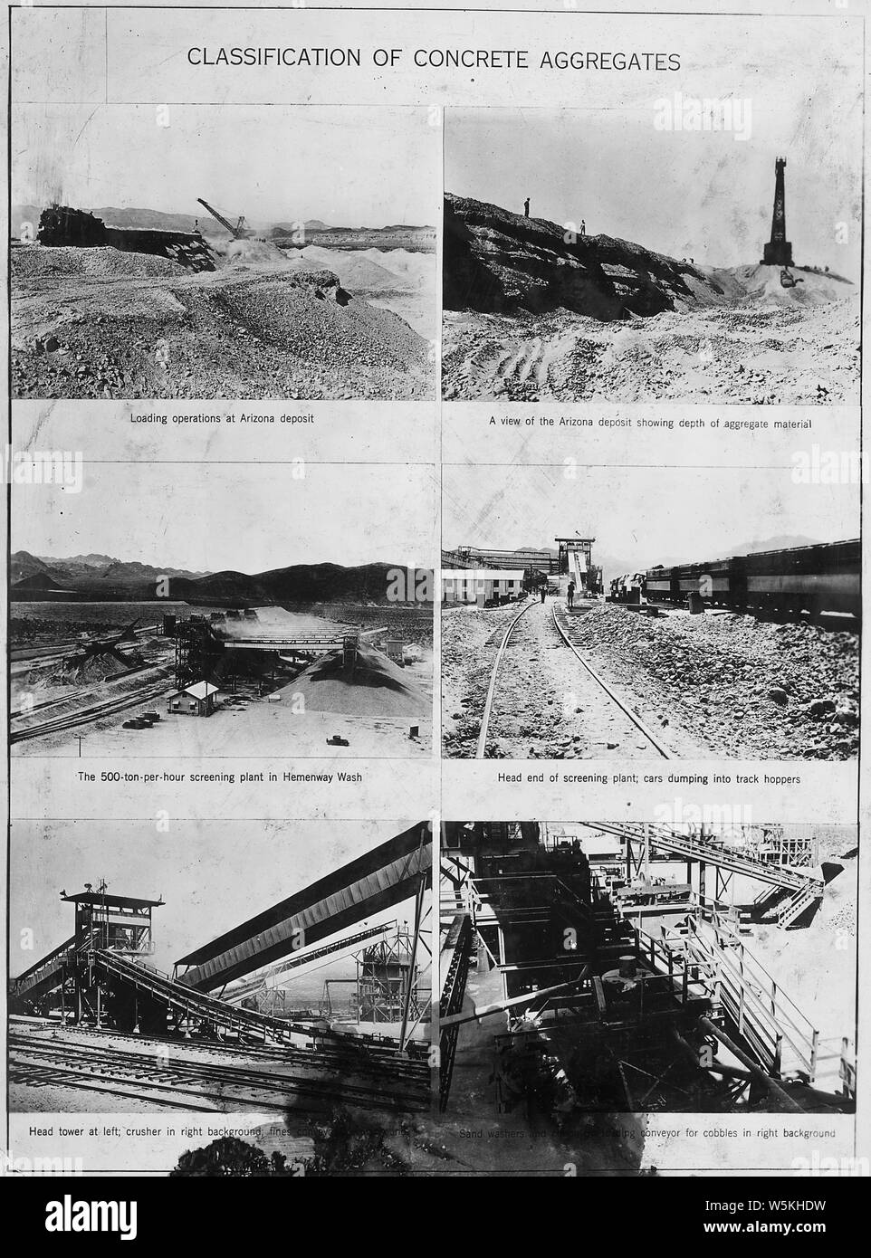 Classificazione degli aggregati, campo di applicazione e il contenuto: fotografia dal volume due di una serie di album di foto per documentare la costruzione della Diga di Hoover, Boulder City, Nevada. Note generali: questa è una raccolta di 6 fotografie. Essa reca una macchia di inchiostro nella parte inferiore centrale del pannello. Foto Stock