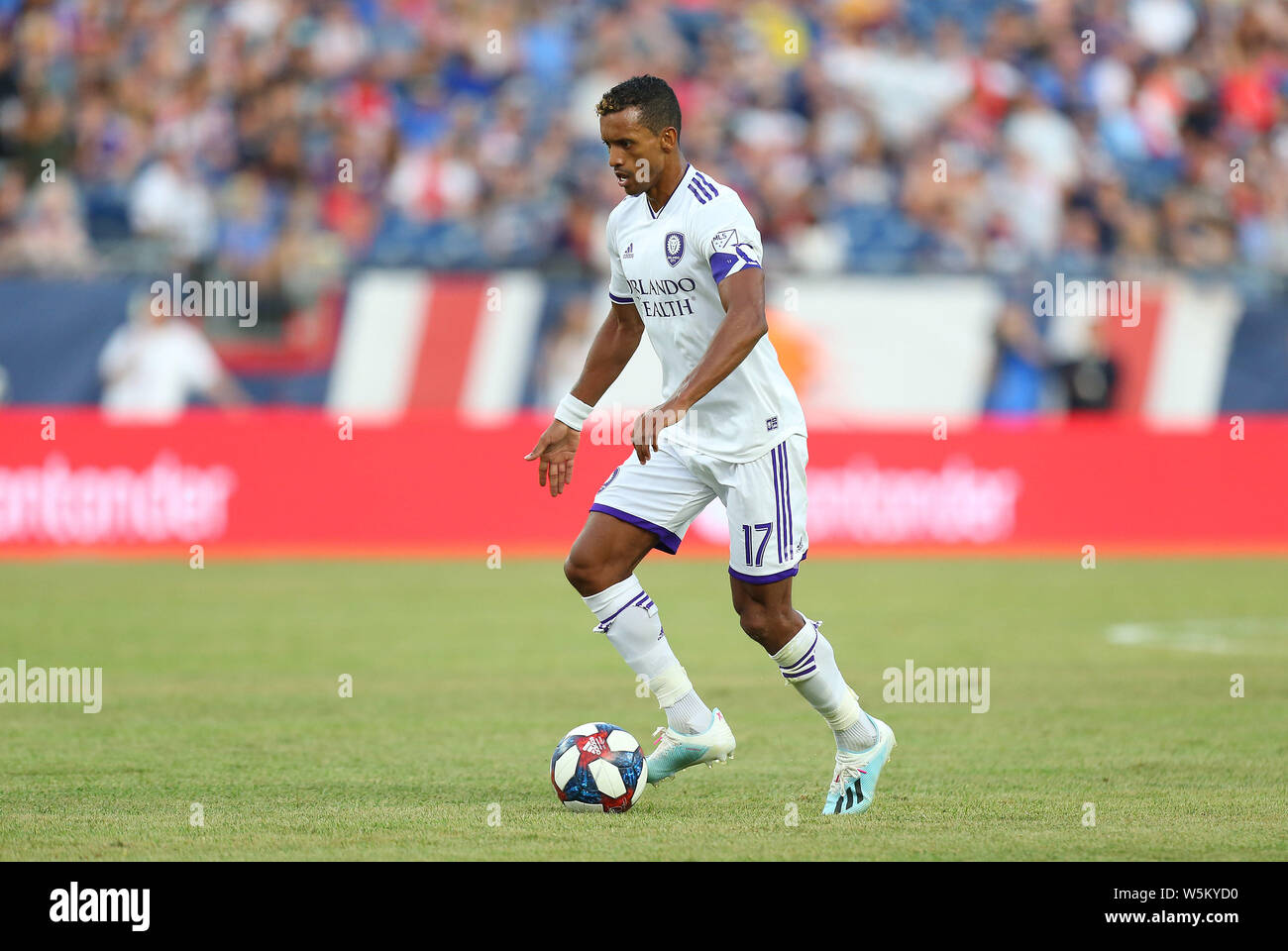 Gillette Stadium. 27 Luglio, 2019. MA, USA; la città di Orlando avanti Nani (17) in azione durante una sequenza di lunghezza massima MLS corrispondenza tra la città di Orlando SC e il New England Revolution a Gillette Stadium. Anthony Nesmith/CSM/Alamy Live News Foto Stock