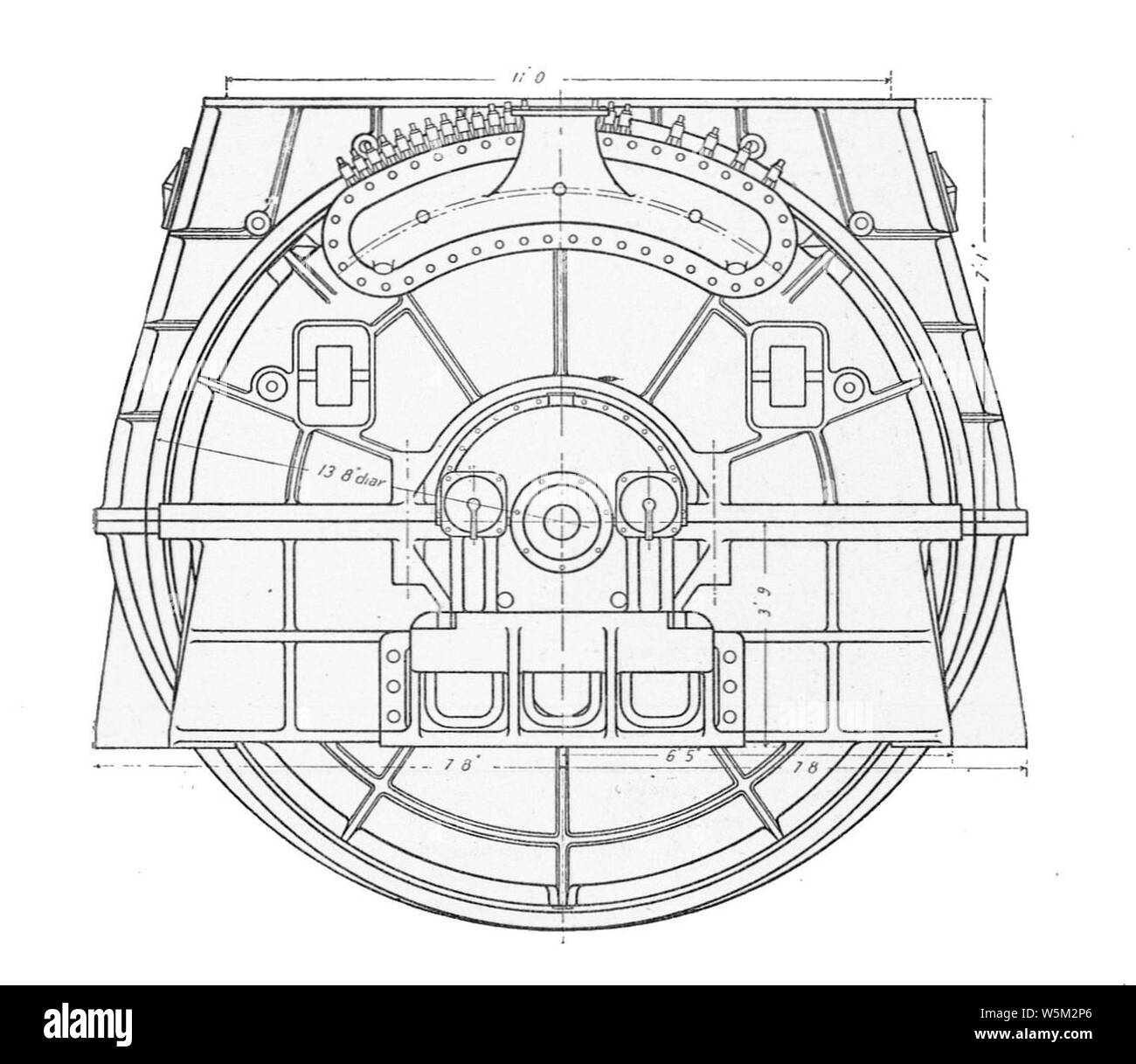 Curtis marine turbina a vapore, una vista di estremità (Rankin Kennedy, motori moderni, Vol VI). Foto Stock