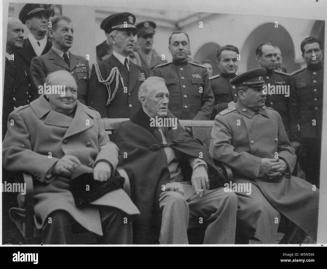 Franklin D. Roosevelt, Churchill e Stalin presso il palazzo di Livadia a Yalta Foto Stock