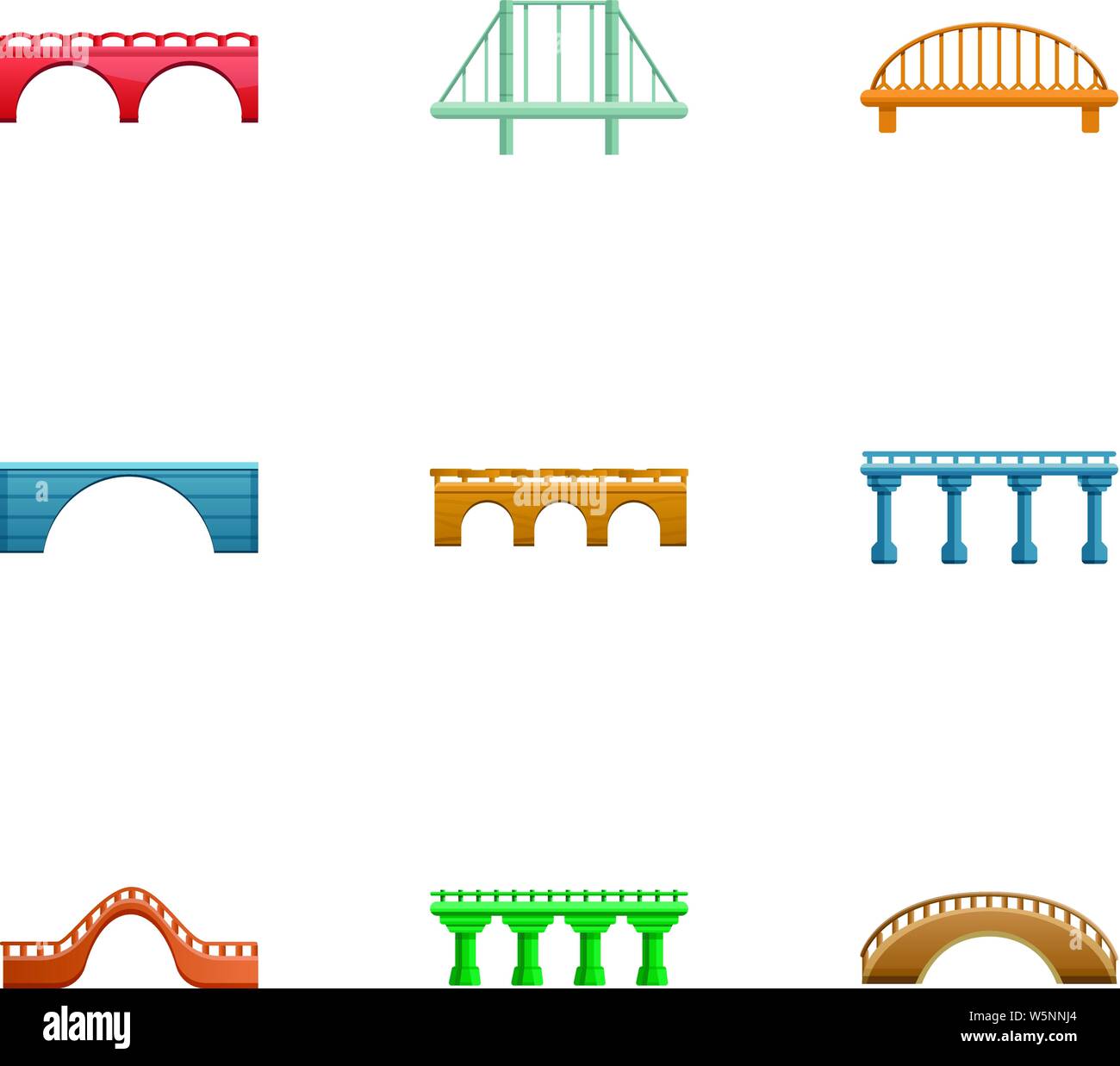Ponte icon set. Cartoon set di 9 ponte icone vettoriali per il web design isolato su sfondo bianco Illustrazione Vettoriale