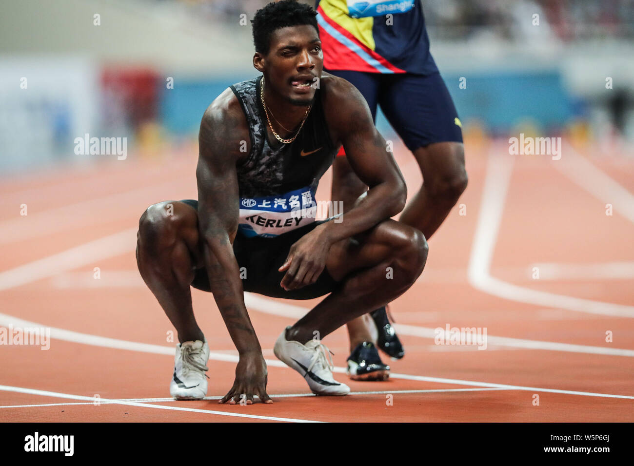 American runner Kerle Fred compete in 400m uomini durante la IAAF Diamond League Shanghai in Cina a Shanghai, 18 maggio 2019. Foto Stock