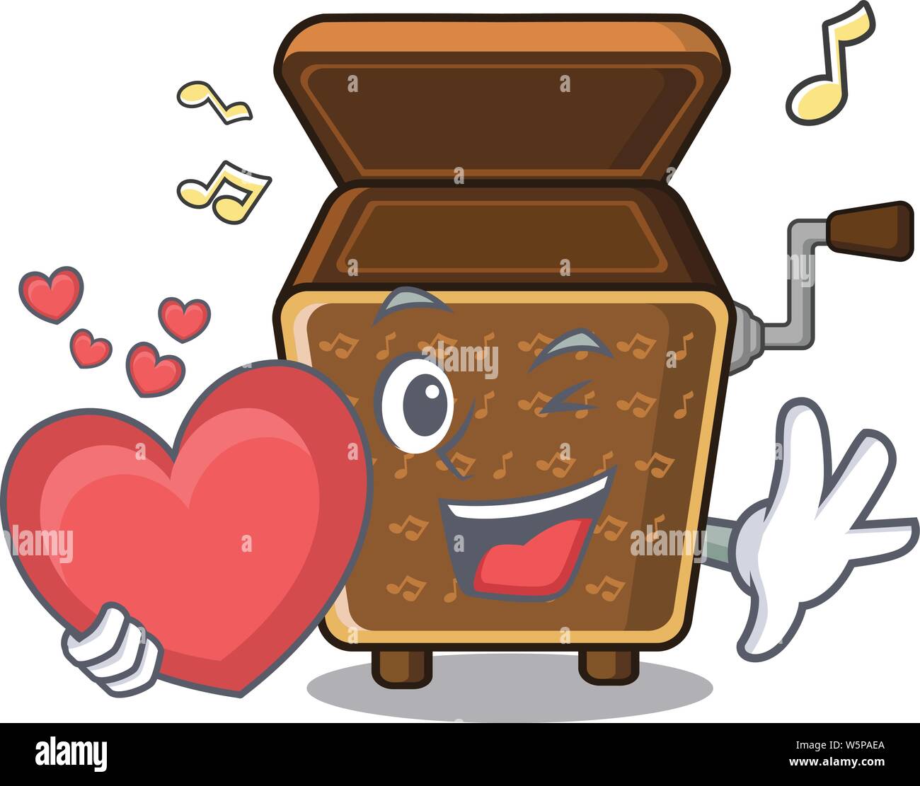 Con cuore music box nella forma dei caratteri illustrazione vettoriale Illustrazione Vettoriale