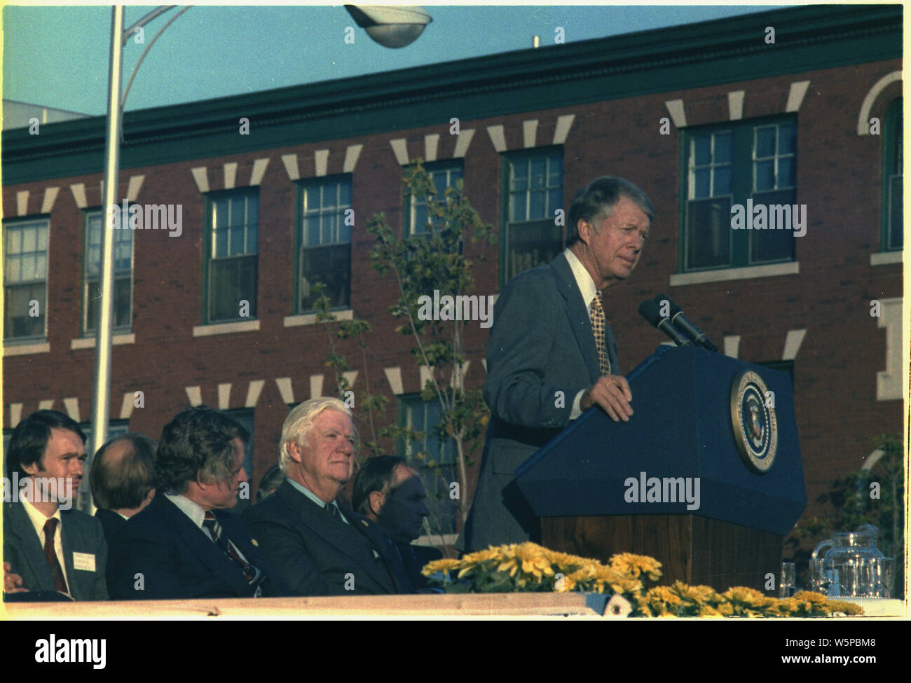 Jimmy Carter in Lynn, MA CON SOST. Thomas O'Neill e il senatore Edward Kennedy. Foto Stock