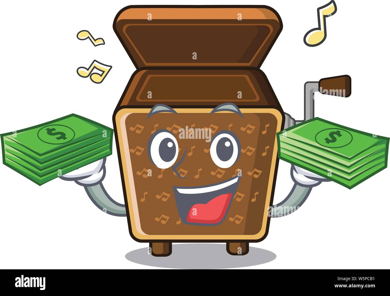 Con denaro borsa music box nella forma dei caratteri illustrazione vettoriale Illustrazione Vettoriale