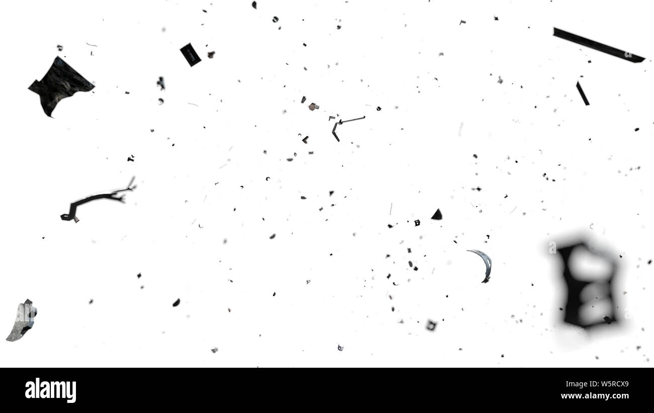 I detriti spaziali in orbita intorno alla Terra, rifiuti pericolosi isolati su sfondo bianco Foto Stock
