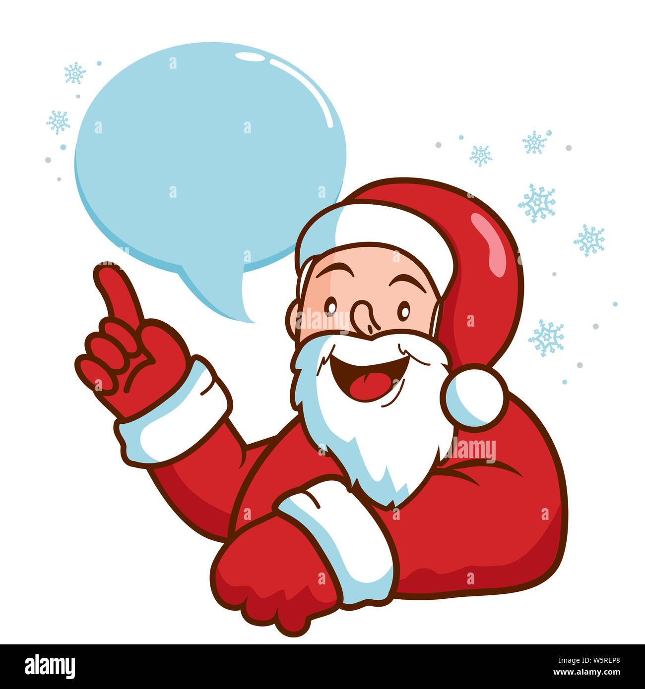 Illustrazione di un felice Santa con un discorso bolla parlando. Foto Stock