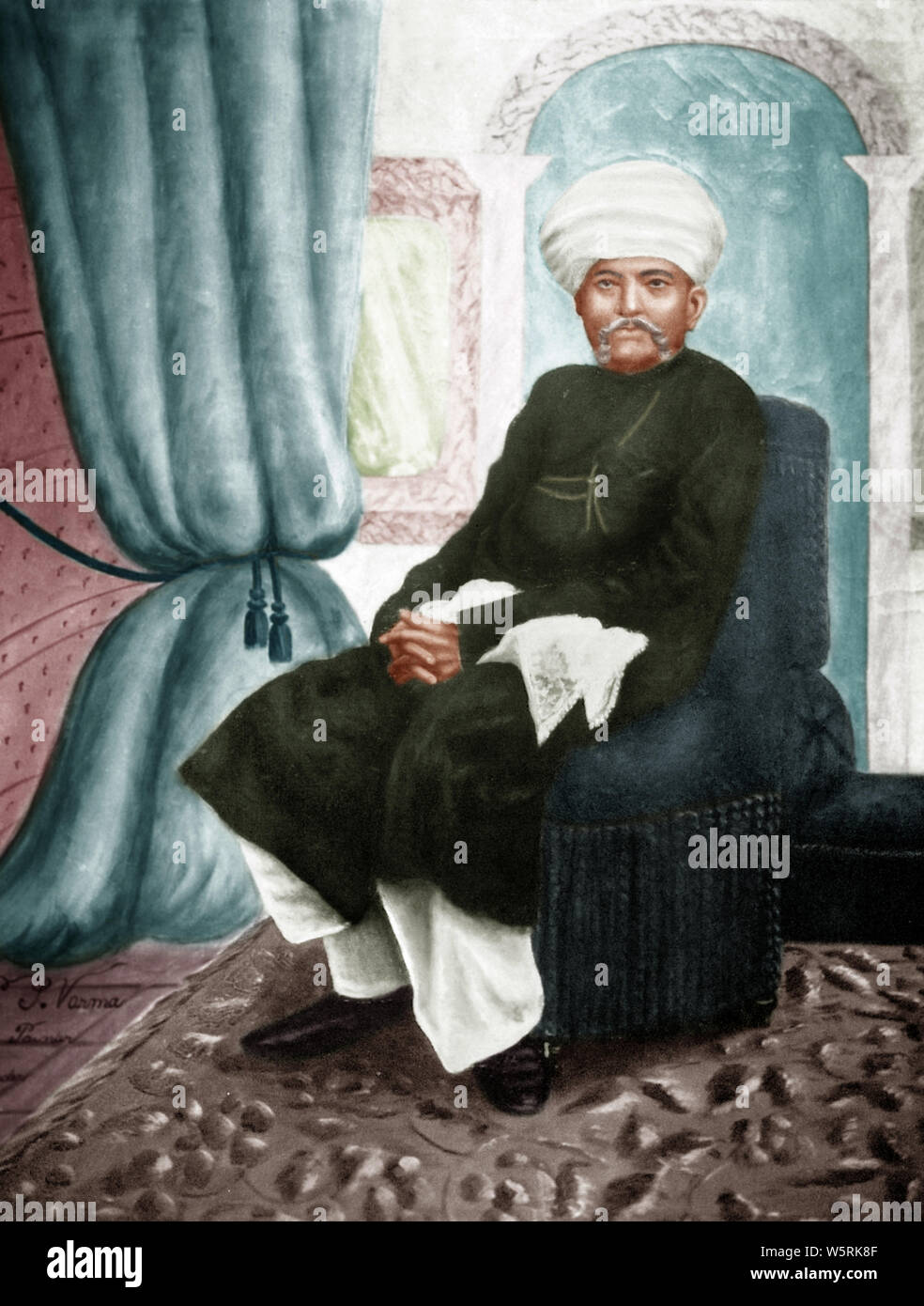 Pittura di Karamchand Uttamchand Gandhi padre del Mahatma Gandhi 1850 personalità indiana dell'India Foto Stock