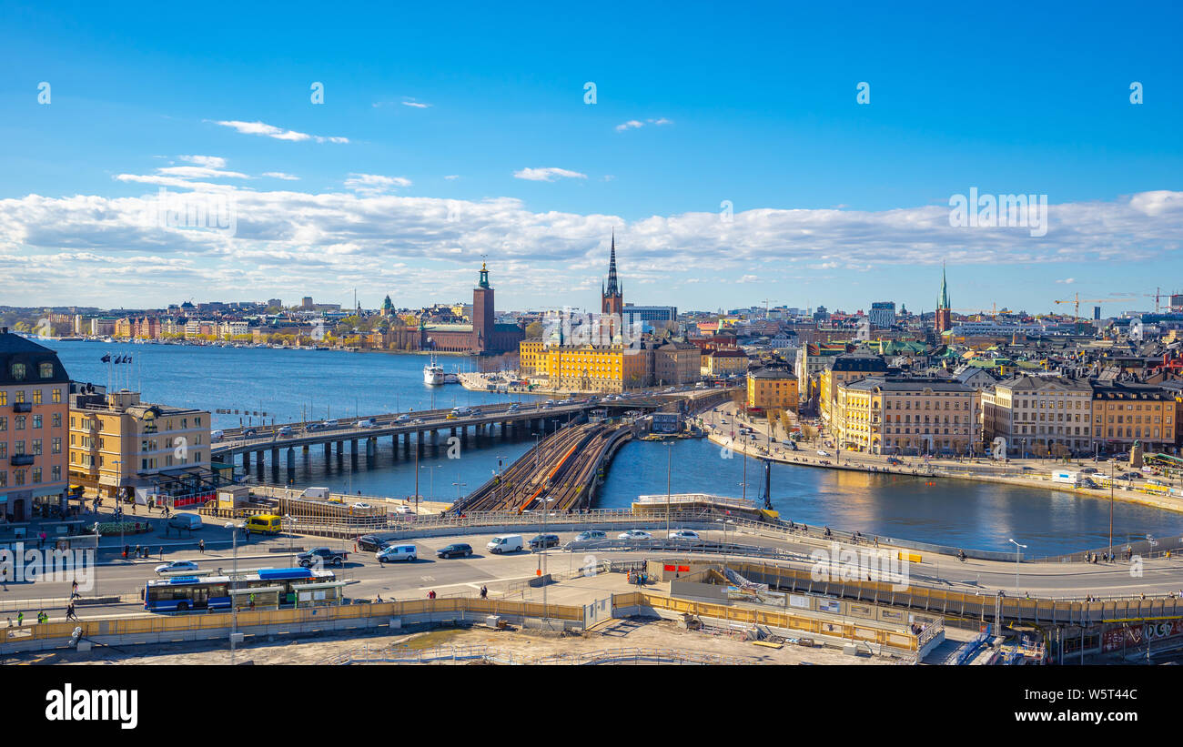 Stoccolma cityscape skyline con vista di Gamla Stan a Stoccolma, Svezia. Foto Stock