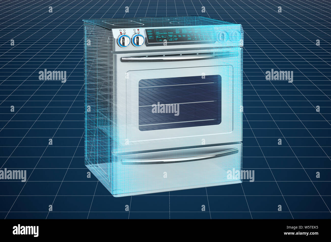 Visualizzazione 3D CAD modello di electric slide-nella gamma di convezione, fornello da cucina, cianografia. Il rendering 3D Foto Stock