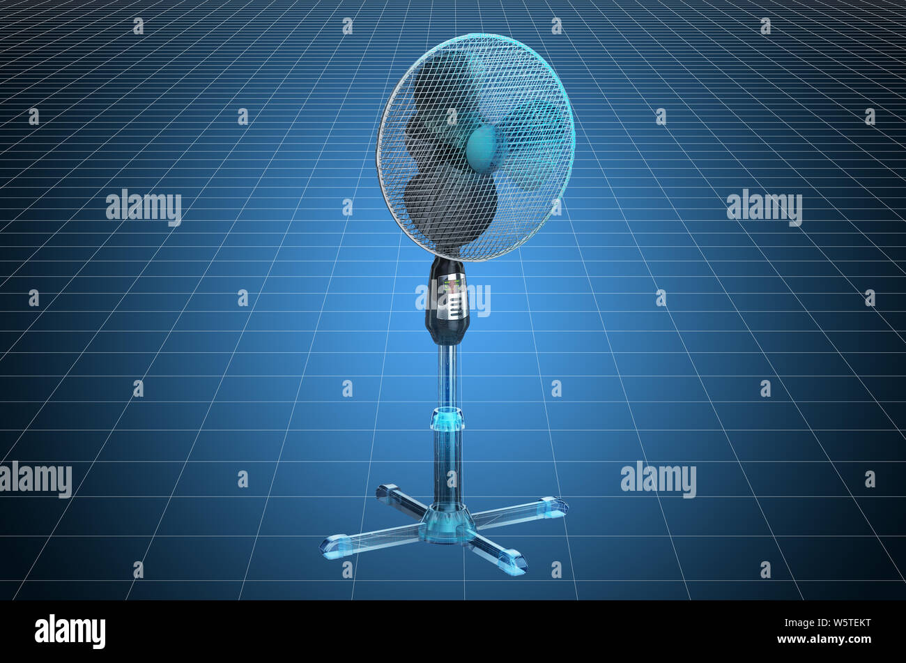 Visualizzazione 3D CAD modello di piedistallo permanente elettroventilatore, cianografia. Il rendering 3D Foto Stock