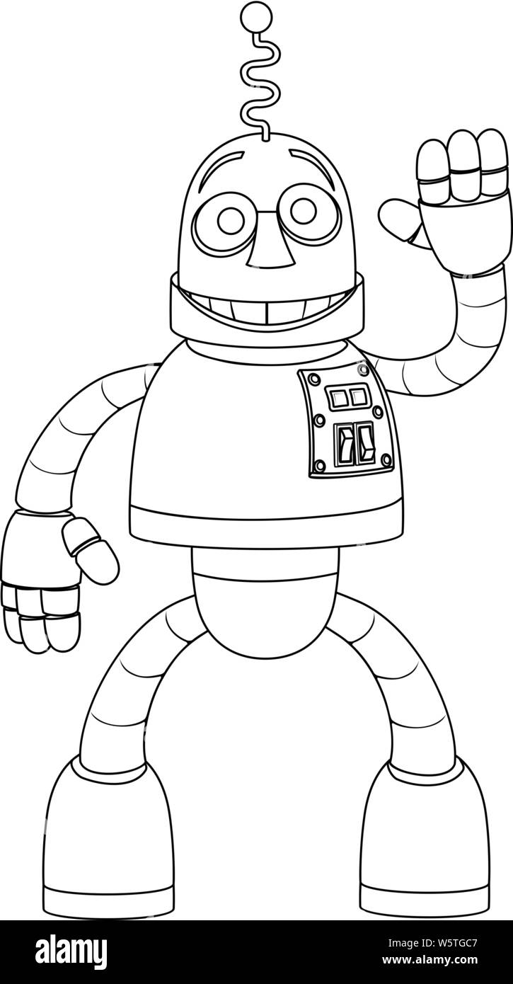 Robot amichevole bambini Colorare personaggio dei fumetti Illustrazione Vettoriale