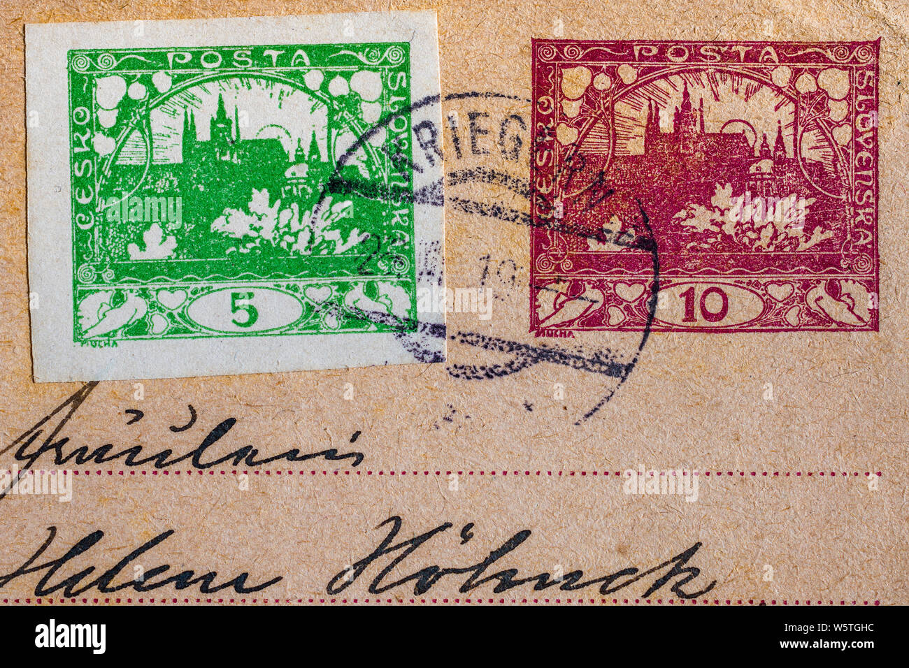 La Cecoslovacchia 1920s francobolli progettato da Alphonse Mucha Foto Stock