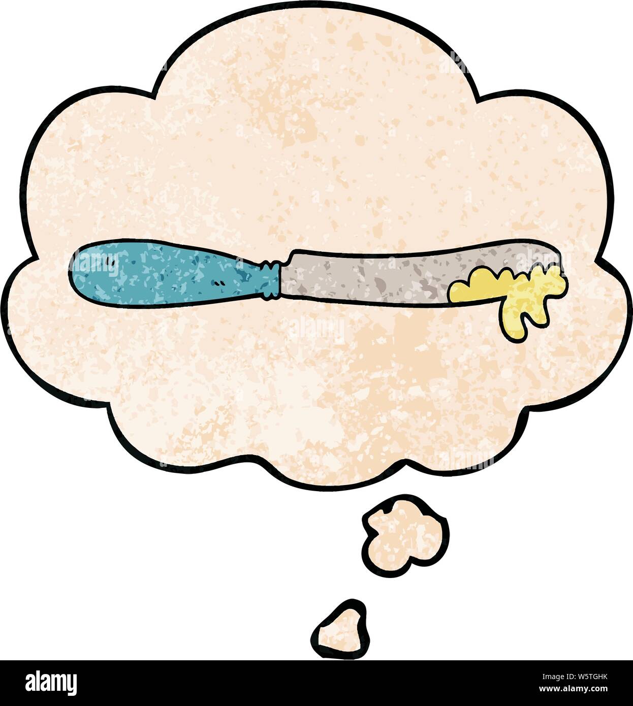 Cartoon burro coltello con bolle di pensiero in grunge stile di tessitura Illustrazione Vettoriale