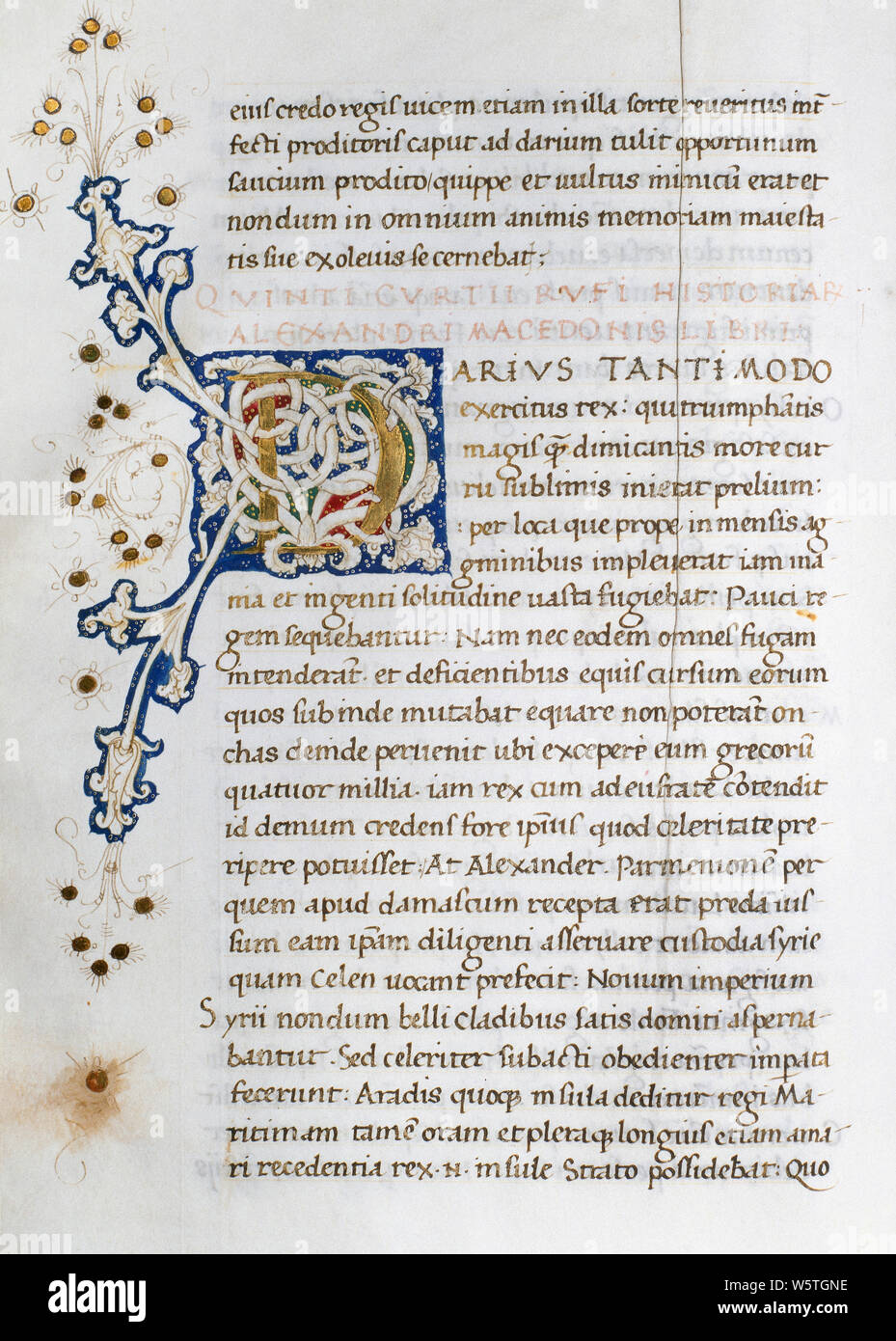 Marcus Cluvius Rufus (I secolo D.C.). Lo storico romano, console e senatore. Alessandro il Grande. Codex scritto nella lettera carolingia, con illuminata capitolo lettera. 1466. Dimensioni: 28,5 x 20 cm. Foto Stock