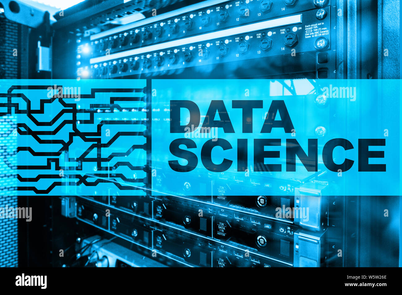 I dati della scienza di intelligenza artificiale concetto. Futuristico sfondo supercomputer Foto Stock