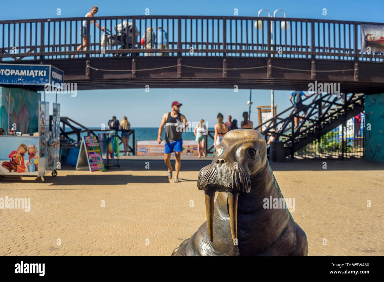 Statua di un tricheco in holiday resort Mielno, Polonia 2019. Foto Stock