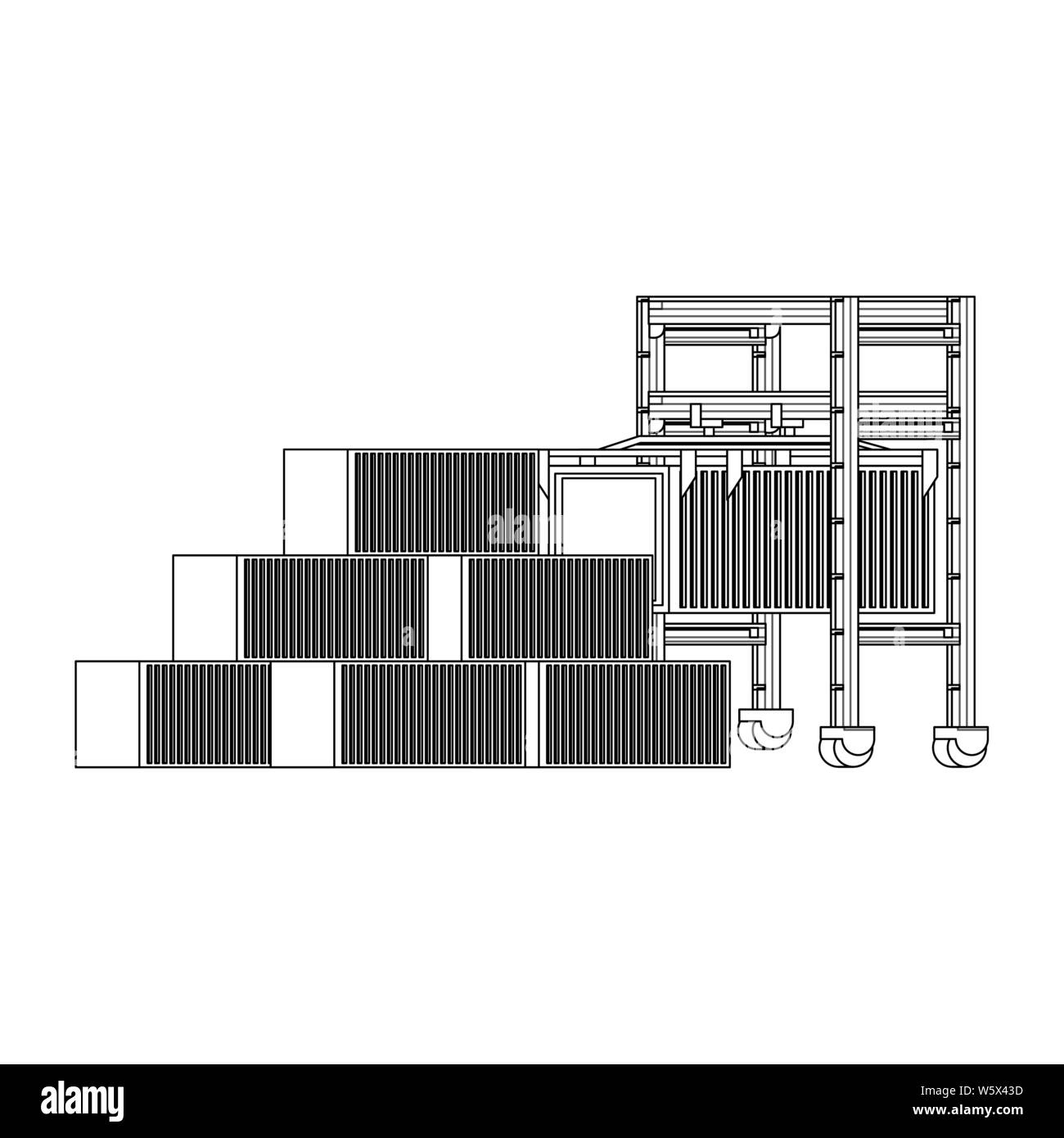 Logistica di spedizione cargo consegna cartoon in bianco e nero Illustrazione Vettoriale