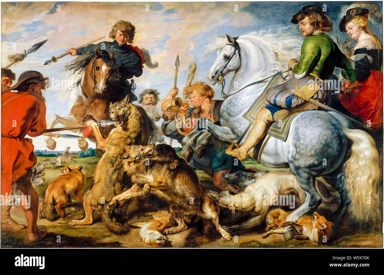 Peter Paul Rubens, pittura, Wolf e Fox Hunt, circa 1616 Foto Stock